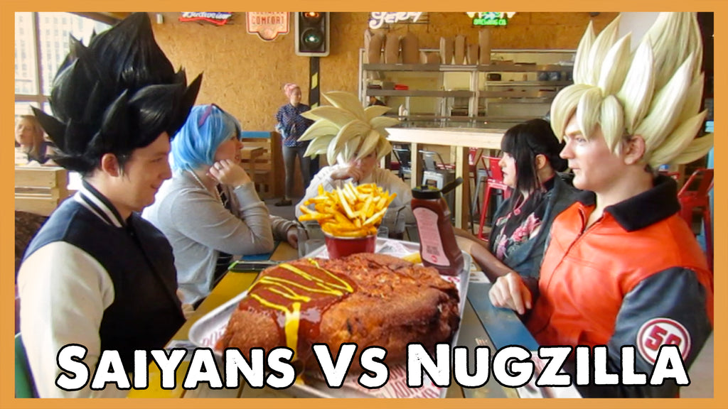 SHONEN SCRAN: Saiyans Try To Eat Giant Nugget (Dragon Ball Z Cosplay Eating Video 2018)