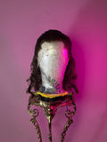 Halsin Cosplay wig from Baldur's Gate 3. Halsin cosplay wig commission on a mannequin head with a wig on an ornate stand against a pink background