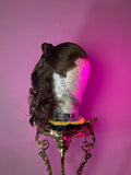 Halsin Cosplay wig from Baldur's Gate 3. Halsin cosplay wig commission on a mannequin head with a wig on an ornate stand against a pink background