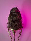Halsin Cosplay wig from Baldur's Gate 3. Halsin cosplay wig commission on a mannequin head with a wig on an ornate stand against a pink background